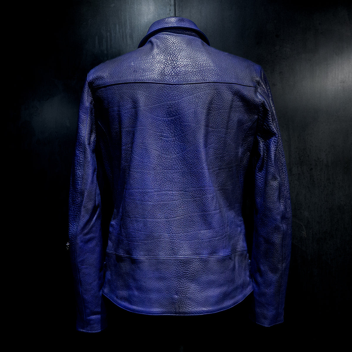 STRUM distortion限定 フルベジタブルタンニン鞣し イタリアン シュリンク ダブルショルダー  Burning Dyed（燃焼製品染め）  LIST ダブルライダースジャケット - AZURITE-5