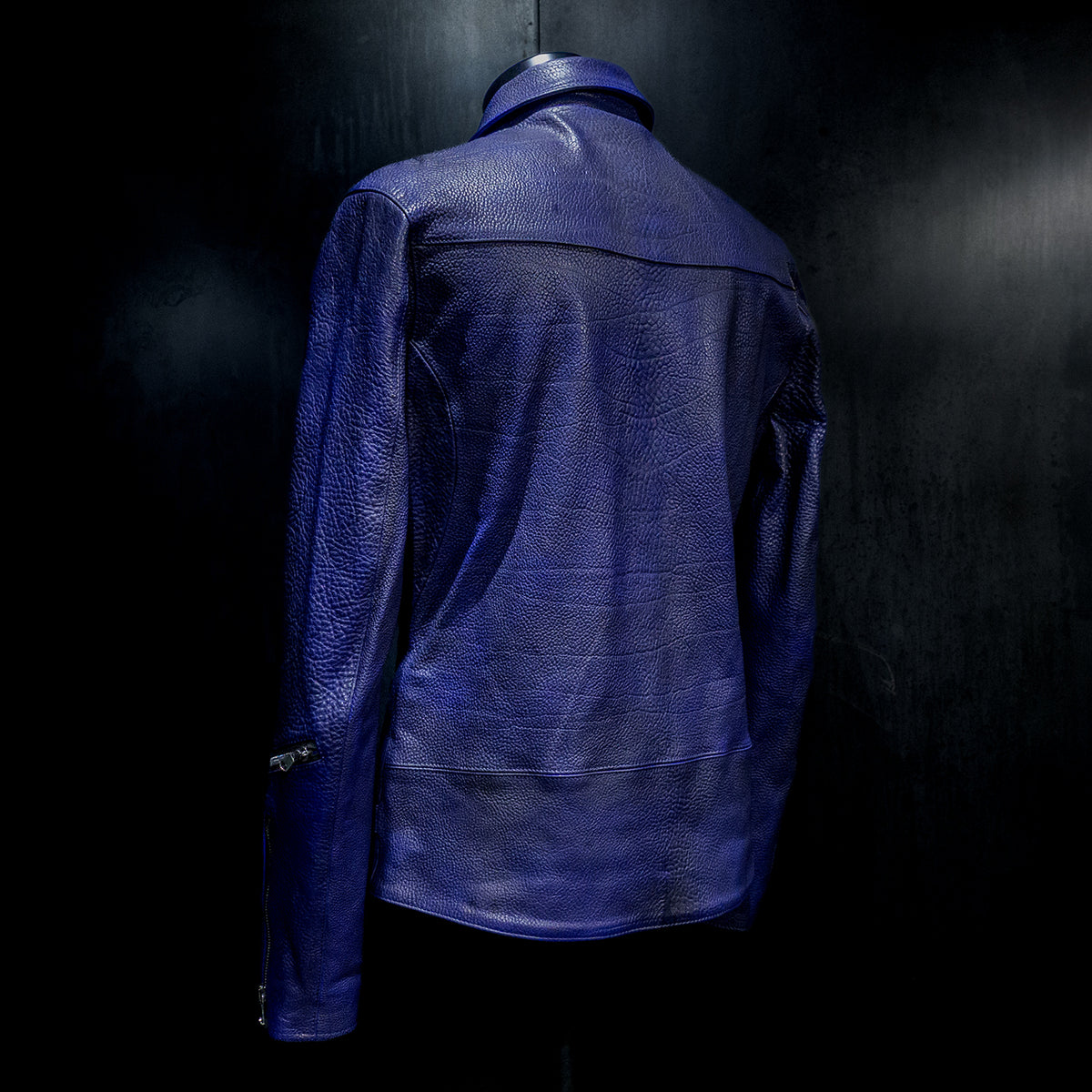 STRUM distortion限定 フルベジタブルタンニン鞣し イタリアン シュリンク ダブルショルダー  Burning Dyed（燃焼製品染め）  LIST ダブルライダースジャケット - AZURITE-6