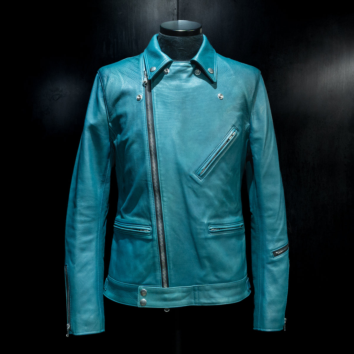 ハイブリッド タンニン鞣し カーフスキン Burning Dyed（燃焼製品染め）SPEEDER ダブルライダースジャケット - DARK VIRIDIAN-2