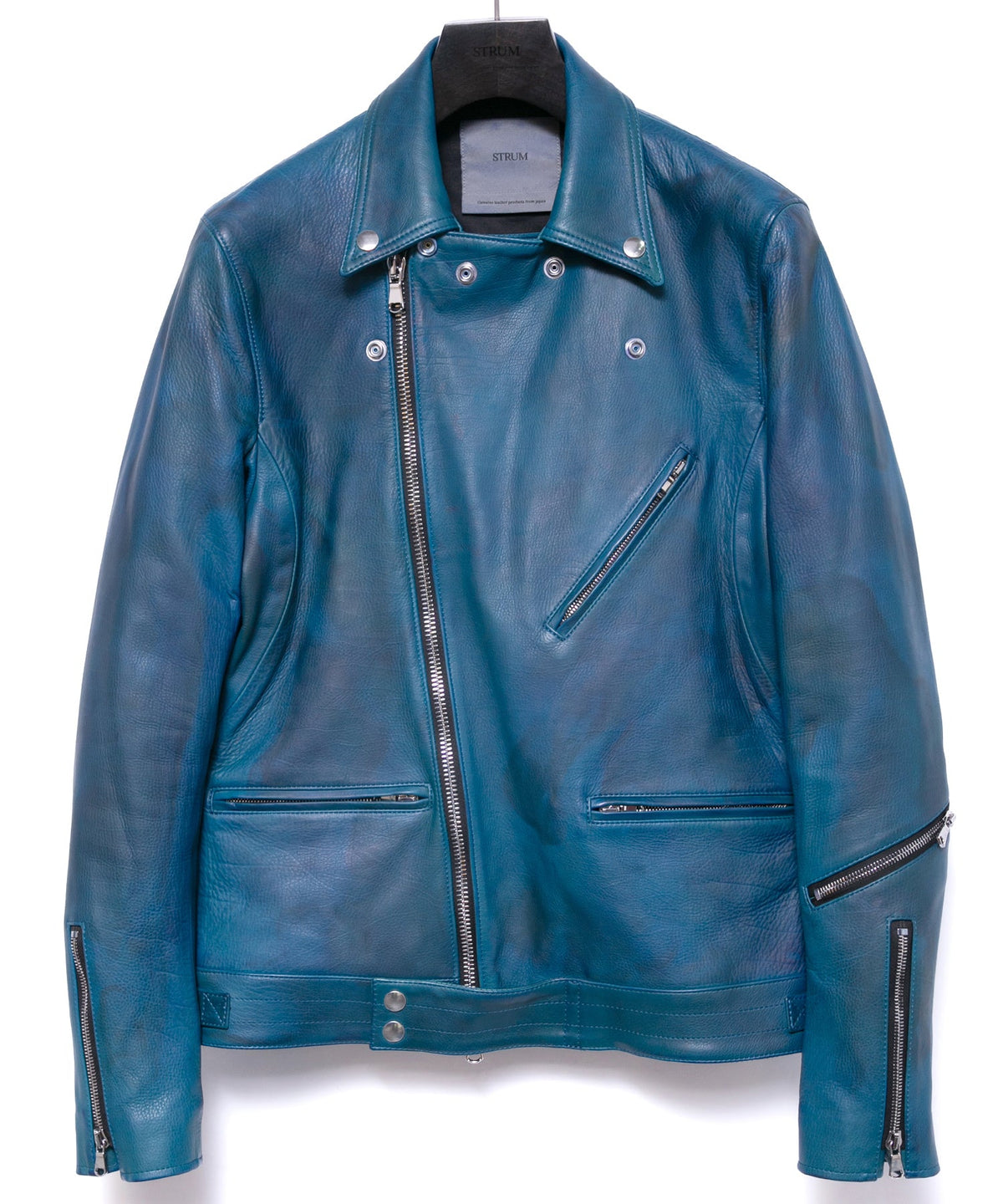 ハイブリッド タンニン鞣し カーフスキン Burning Dyed（燃焼製品染め）SPEEDER ダブルライダースジャケット - DARK VIRIDIAN