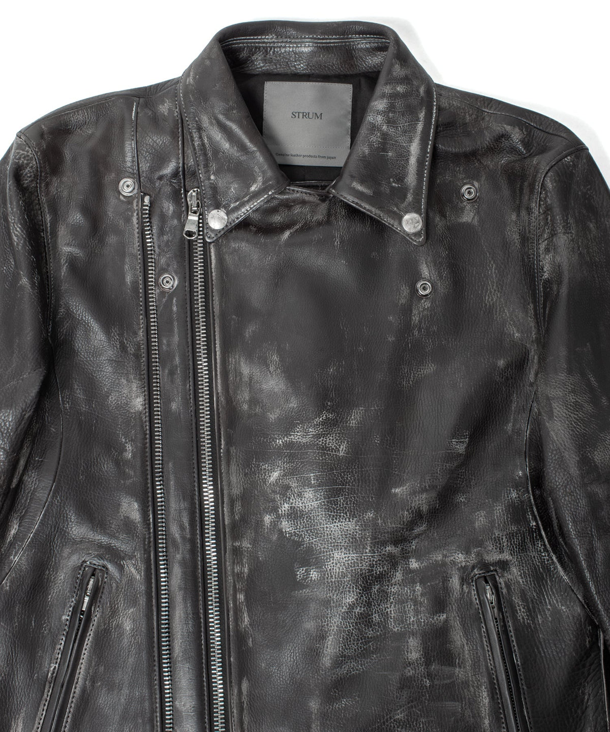 ハイブリッド タンニン鞣し カーフスキン Burning Dyed（燃焼製品染め）RAVEN ダブルライダースジャケット - BLACK SNOW-7
