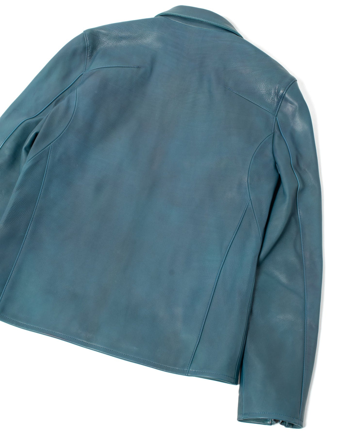 ハイブリッド タンニン鞣し カーフスキン Burning Dyed（燃焼製品染め）VINCENTS シングルライダースジャケット - DARK VIRIDIAN-13