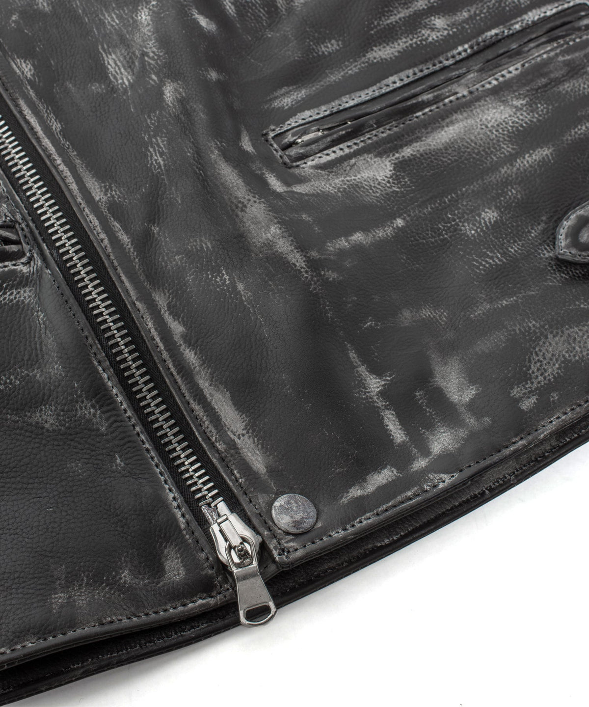 ハイブリッド タンニン鞣し カーフスキン Burning Dyed（燃焼製品染め）LIST ダブルライダースジャケット - BLACK SNOW-11