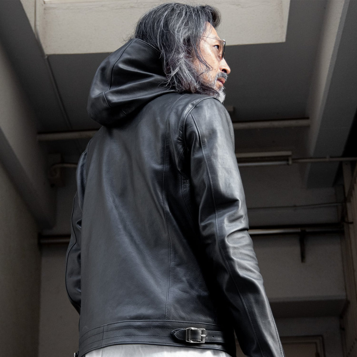 【限定】オイルカーフ ATTRACTION フードダブルライダースジャケット - BLACK-17