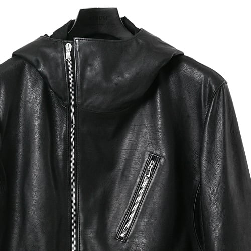 【限定】オイルカーフ ATTRACTION フードダブルライダースジャケット - BLACK-6