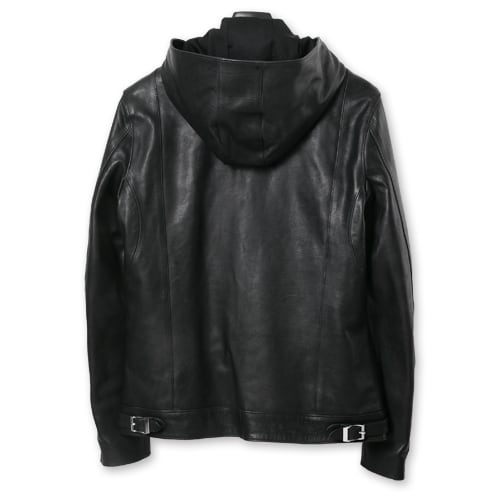 【限定】オイルカーフ ATTRACTION フードダブルライダースジャケット - BLACK