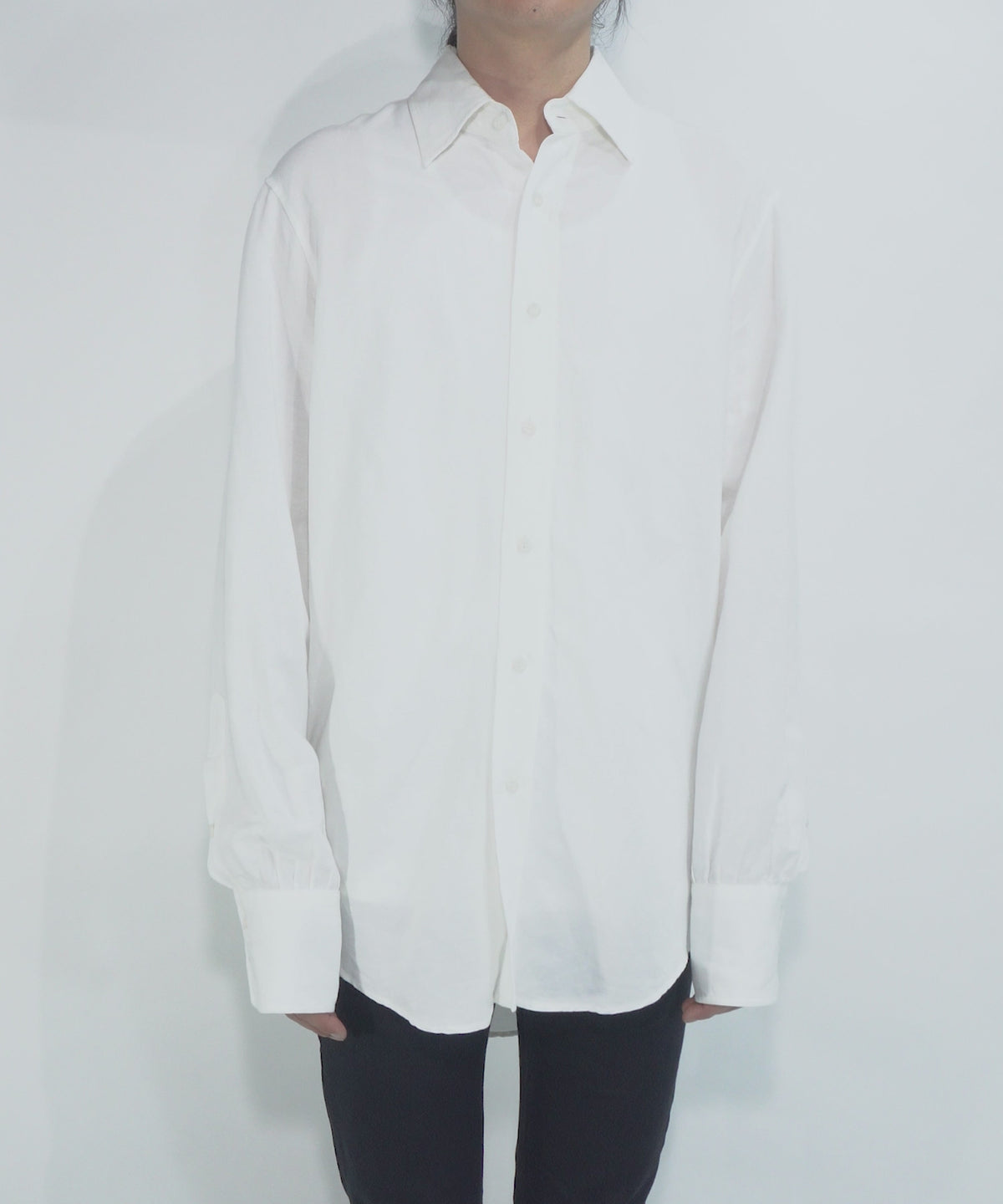 レーヨン リネン トロピカル ウォッシュ タンブラー仕上げ L/S ドレスシャツ - WHITE-11